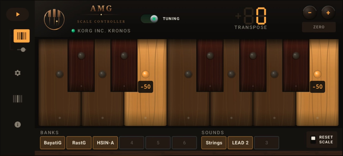 AMG Scale Controller — Classic wood skin driving a Korg KRONOS